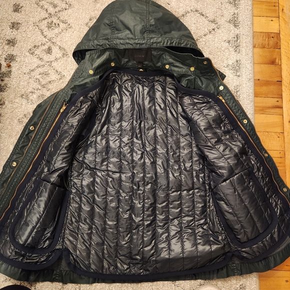 J CREW WAXED GREEN MILITARY UTILITY JACKET w removable QUILT VEST LINER Size XS - Picture 5 of 7